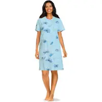 Comtessa Klassiek Nachthemd 'Flowers Dreaming' - Blauw - Korte Mouw - 105cm - Maat 48