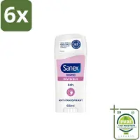 Sanex – Deodorant Stick – Dermo Invisible – 65 ml - Voordeelverpakking - 6 stuks - Onzezichtbare deodorantstick - Deodorantstick