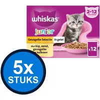 Whiskas 5x - 2-12M pouch junior gelei gevogelte selectie mp 12x85gr - Kattenvoer Natvoer - 1.02 kg