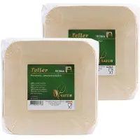 Humbert Feestbordjes - gebaksbordjes - van geperst hout karton - 20x - beige - vierkant - Dia 21 cm - party bordjes - wegwerp servies