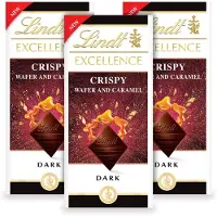 Lindt EXCELLENCE Chocolade Reep Puur - Krokante Wafel Karamel Pure Chocolade - 100g per reep - 3-pack