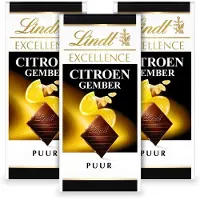 Lindt EXCELLENCE Chocolade Reep Puur - Citroen Gember pure chocolade - 100g per reep - 3-pack