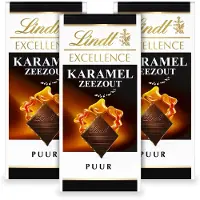 Lindt EXCELLENCE Chocolade Reep Puur - Karamel Zeezout Pure Chocolade 100g - 3-pack
