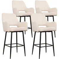 DS4U - Lenon barkruk 65 cm - Set van 4 - Ivoor - Boucle - Met armleuning