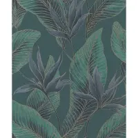 Whisper Behang - Bladeren - Luxe Structuur - Blauw Groen - Glans - Hotel Chique - Vliesbehang - Woonkamer Slaapkamer - 0,53 x 10,05 M –