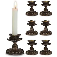 Unyqoos Set van zes antieke kandelaars met bloemdesign voor sfeervolle decoratie, antiek zwart brons,8*8cm, 6 stuks