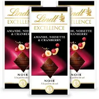 Lindt EXCELLENCE Chocolade Reep Puur - Cranberry Hazelnoot Amandel Pure Chocolade - 100g per reep - 3-pack