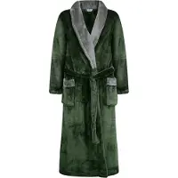 Gaubert Heren Badjas Extra Lang met Sjaalkraag en Ceintuur - Ochtendjas - Superzacht Coral Fleece - Unisex Pasvorm Heren Dames - Olijfgroen met Grijze Kraag - Maat L/XL - 8218-Green