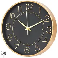 Unyqoos Stijlvolle en geruisloze wandklok met automatische tijdsinstelling, zwart-goud, 25 cm