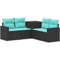 vidaXL Set van 5 tuinmeubels, zwart en blauw, van polyrotan en staal