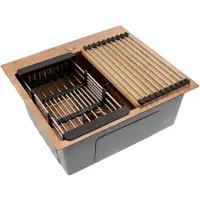 REA Stalen Spoelbak Met Accessoireset 3-delig Leo 50 Brush Copper Grijze accessoires