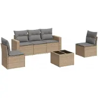 vidaXL 6-delige Loungeset met kussens poly rattan beige
