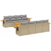 vidaXL 9-delige Loungeset met kussens poly rattan beige