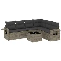 vidaXL 7-delige tuinmeubelset met kussens, grijs, polyrotan
