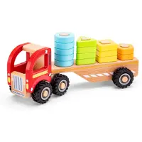 New Classic Toys Autotransporter met klikvormen, sleepwagen en houten figuurtjes