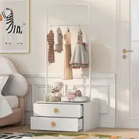 OKWISH garderobekast met grote kleerhangers en 2 lades, praktische kinderkledingkast, wit