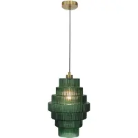 Olucia - PARIJS - Hanglamp - Groen / Messing - Vorm: Cilinder