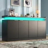 MODFU Keukenkast Met RGB-LED-Verlichting En 4 Deuren - MDF - Zwart - 160 X 39 X 83 Cm