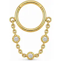 LGT JWLS Goudkleurige Segmentring Piercing met Ketting en Heldere Zirkonia voor Neus en Kraakbeen - 8mm
