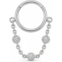 LGT JWLS Zilverkleurige Segmentring Piercing met Ketting en Heldere Zirkonia voor Neus en Kraakbeen - 6mm