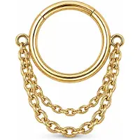 LGT JWLS Goudkleurige Segmentring Piercing met Dubbele Ketting voor Neus en Kraakbeen - 8mm