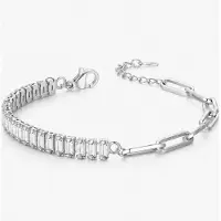 LGT JWLS Zilverkleurige Dames Schakelarmband met Witte Zirkonia