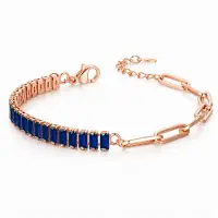 LGT JWLS Rosegoudkleurige Dames Schakelarmband met Donkerblauwe Zirkonia