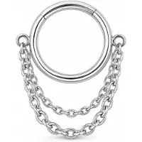LGT JWLS Zilverkleurige Segmentring Piercing met Dubbele Ketting voor Neus en Kraakbeen - 6mm