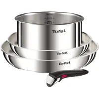 Tefal Ingenio Emotion L896S453 – 4-delige pannenset – Inox 2 braadpannen & 1 steelpan – Afneembare handgreep – Stapelbaar – Inductiegeschikt – Ovenbestendig – Compact kookgerei
