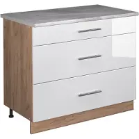 Vicco Keukenonderkast Fame-Line Wit Hoogglans/Goudkleurig Eiken 100 cm, WB Marmer, Model 62056