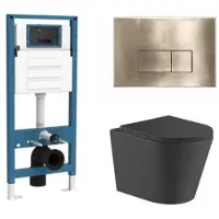Qeramiq Dely Toiletset - inbouwreservoir Flush - slim zitting - metaal messing geborstelde bedieningsplaat - rechthoekige knoppen - mat zwart SW1026253/SW1448813/SW1000768/SW706201