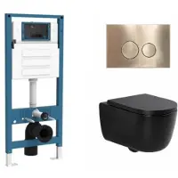 Qeramiq Dely Swirl Toiletset - inbouwreservoir Flush - 35mm zitting - metaal messing geborsteld bedieningsplaat - ronde knoppen - mat zwart SW1026258/SW1448813/SW1000769/SW706200