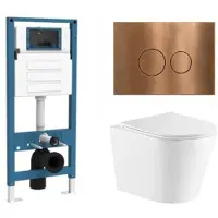 Qeramiq Dely Toiletset - inbouwreservoir Flush - slim zitting - metaal koper bedieningsplaat - ronde knoppen - mat wit SW1026254/SW1448813/SW1000766/SW706196