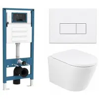 Qeramiq Dely Toiletset - inbouwreservoir Flush - 35mm zitting - metaal mat witte bedieningsplaat - rechthoekige knoppen - mat wit SW1026254/SW1448813/SW1000767/SW706191