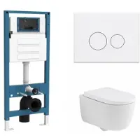 Qeramiq Dely Swirl Toiletset - inbouwreservoir Flush - 35mm zitting - metaal mat witte bedieningsplaat - ronde knoppen - mat wit SW1026257/SW1448813/SW1000767/SW706190