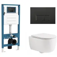 Qeramiq Dely Swirl Toiletset - inbouwreservoir Flush - slim zitting - metaal mat zwarte bedieningsplaat - rechthoekige knoppen - mat wit SW1026257/SW1448813/SW1000766/SW706193