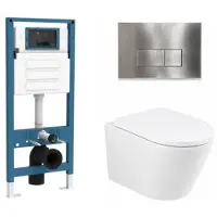 Qeramiq Dely Toiletset - inbouwreservoir Flush - 35mm zitting - metaal RVS bedieningsplaat - rechthoekige knoppen - mat wit SW1026254/SW1448813/SW1000767/SW706195