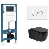 Qeramiq Dely Swirl Toiletset - inbouwreservoir Flush - slim zitting - kunststof glans witte bedieningsplaat - ronde knoppen - mat zwart SW1026258/SW1448813/SW1000768/SW706186
