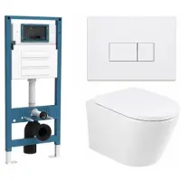 Qeramiq Dely Toiletset - inbouwreservoir Flush - 35mm zitting - kunststof glans witte bedieningsplaat - rechthoekige knoppen - glans wit SW1026255/SW1448813/SW1159505/SW706187