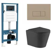Qeramiq Dely Toiletset - inbouwreservoir Flush - slim zitting - kunststof taupe bedieningsplaat - rechthoekige knoppen - mat zwart SW1026253/SW1448813/SW1000768/SW1102379