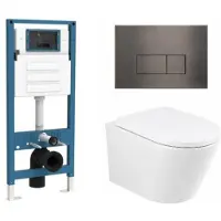 Qeramiq Dely Toiletset - inbouwreservoir Flush - 35mm zitting - metaal gunmetal bedieningsplaat - rechthoekige knoppen - glans wit SW1026255/SW1448813/SW1159505/SW706199