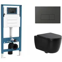 Qeramiq Dely Swirl Toiletset - inbouwreservoir Flush - 35mm zitting - kunststof mat antraciet bedieningsplaat - rechthoekige knoppen - mat zwart SW1026258/SW1448813/SW1000769/SW1102377