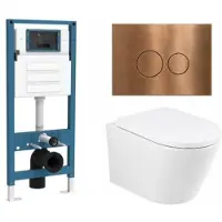 Qeramiq Dely Toiletset - inbouwreservoir Flush - 35mm zitting - metaal koperen bedieningsplaat - ronde knoppen - glans wit SW1026255/SW1448813/SW1159505/SW706196