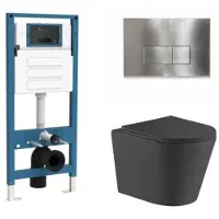 Qeramiq Dely Toiletset - inbouwreservoir Flush - slim zitting - metaal RVS bedieningsplaat - rechthoekige knoppen - mat zwart SW1026253/SW1448813/SW1000768/SW706195