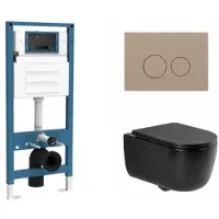 Qeramiq Dely Swirl Toiletset - inbouwreservoir Flush - slim zitting - kunststof taupe bedieningsplaat - ronde knoppen - mat zwart SW1026258/SW1448813/SW1000768/SW1102378