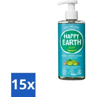 Happy Earth 15 x – Handzeep – 100% Natuurlijk Cedar Lime – 300 ml - Natuurlijke Handzeep - Vegan Handzeep - Antibacteriële Handzeep - Ceder Lime Handzeep - Handzeep Met Essentiële Oliën