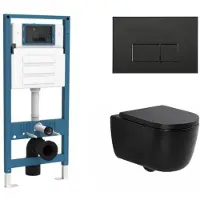 Qeramiq Dely Swirl Toiletset - inbouwreservoir Flush - 35mm zitting - kunststof mat zwarte bedieningsplaat - rechthoekige knoppen - mat zwart SW1026258/SW1448813/SW1000769/SW706189