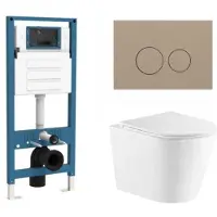 Qeramiq Dely Toiletset - inbouwreservoir Flush - slim zitting - kunststof taupe bedieningsplaat - ronde knoppen - glans wit SW1026255/SW1448813/SW1159504/SW1102378