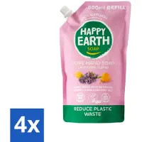 Happy Earth 4 x – Handzeep Navulling – 100% Natuurlijk Lavender Ylang – 600 ml - Natuurlijke Handzeep - Navulverpakking - Lavendel - Ylang - Vegan Handzeep