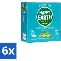 Happy Earth 6 x – Shower Bar – 100% Natuurlijk Cedar Lime – 90 g - Douchebar - Natuurlijke Douche - Ceder En Limoen - Sheaboter - Amandelolie